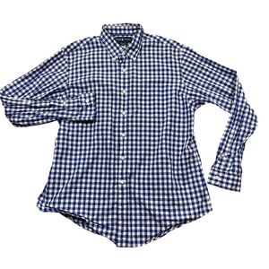 Ralph Lauren XL Blue Check Custom Fit‎ Long Sleeve 100% Cotton Pocket Button